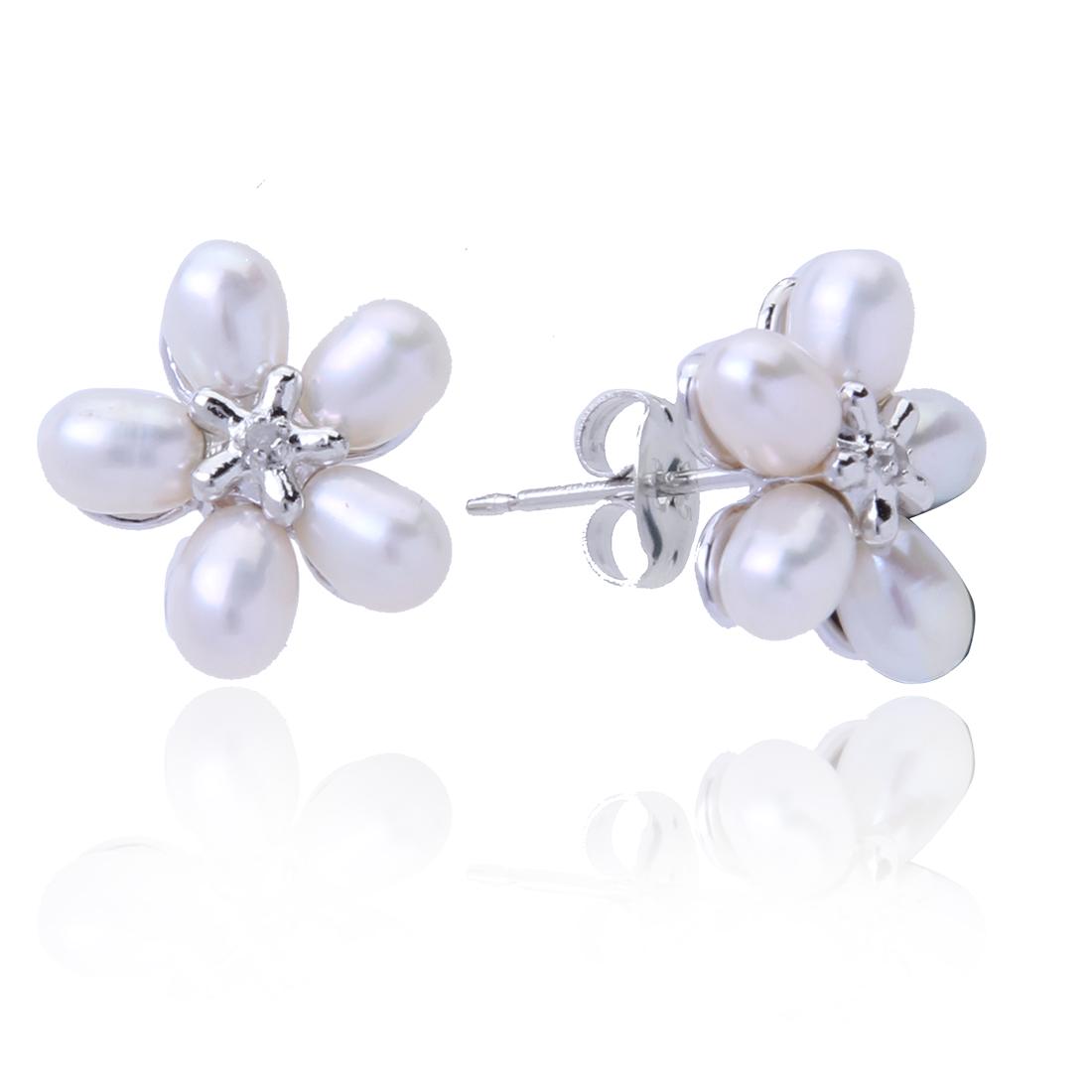 Sterling Silver Flower Pearl Stud Earrings (1 of 2)