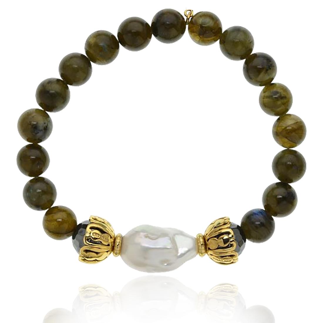 Baroque Pearl & Labradorite Stretch Bracelet 6.5" (1 of 1)