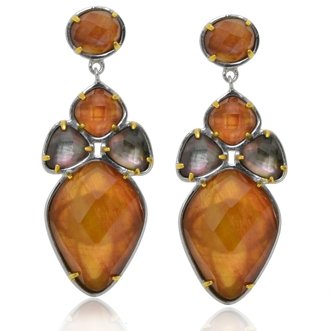 Sterling Silver Tiger Eye & Black MOP Earrings (1 of 2)