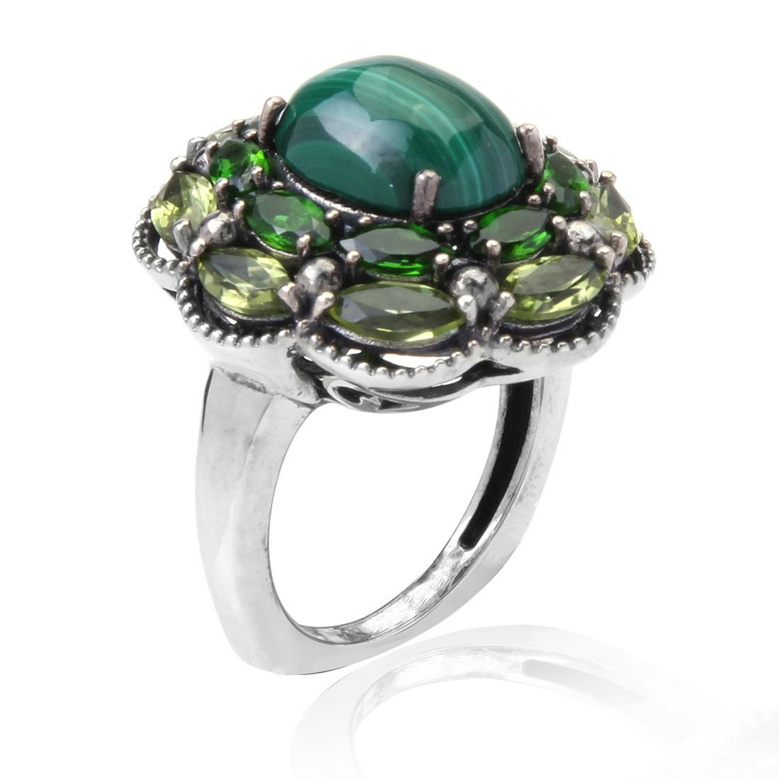 Sterling Silver Malachite & Gemstones Ring SZ 7 (1 of 2)