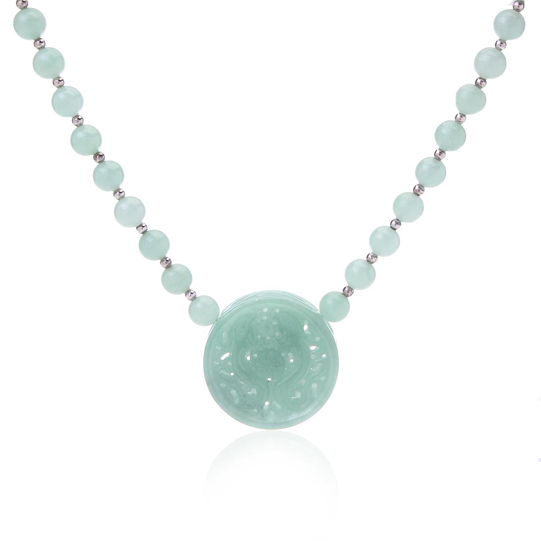 Sterling  Jade Double Phoenix Pendant Necklace (1 of 2)