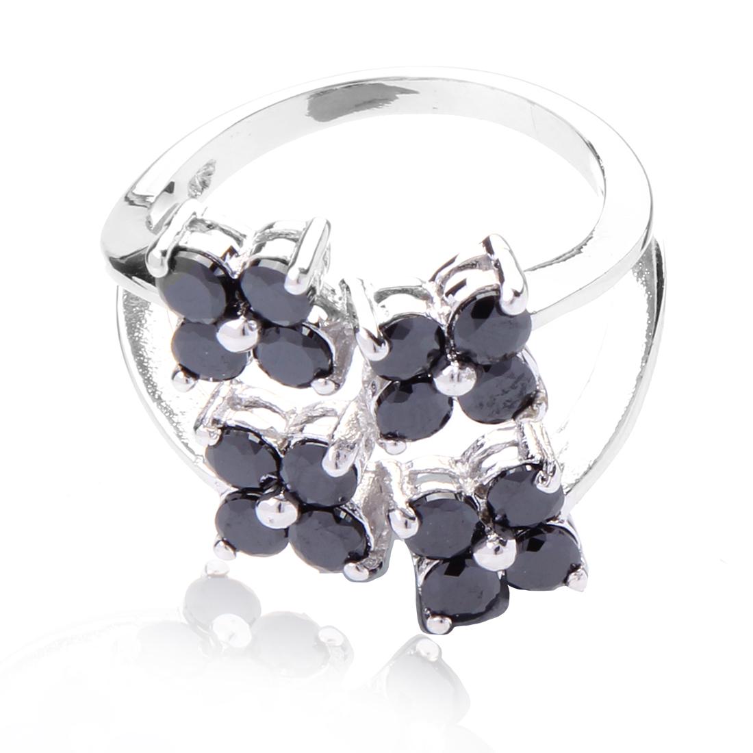 Silvertone Black CZ Clover Split Ring SZ 7 (1 of 3)