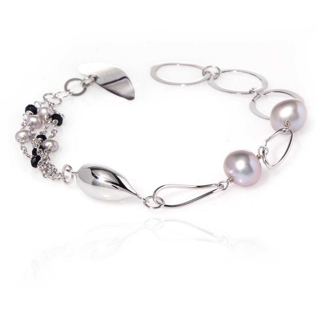 Sterling Silver Grey Pearl Bracelet 7.25" (1 of 1)