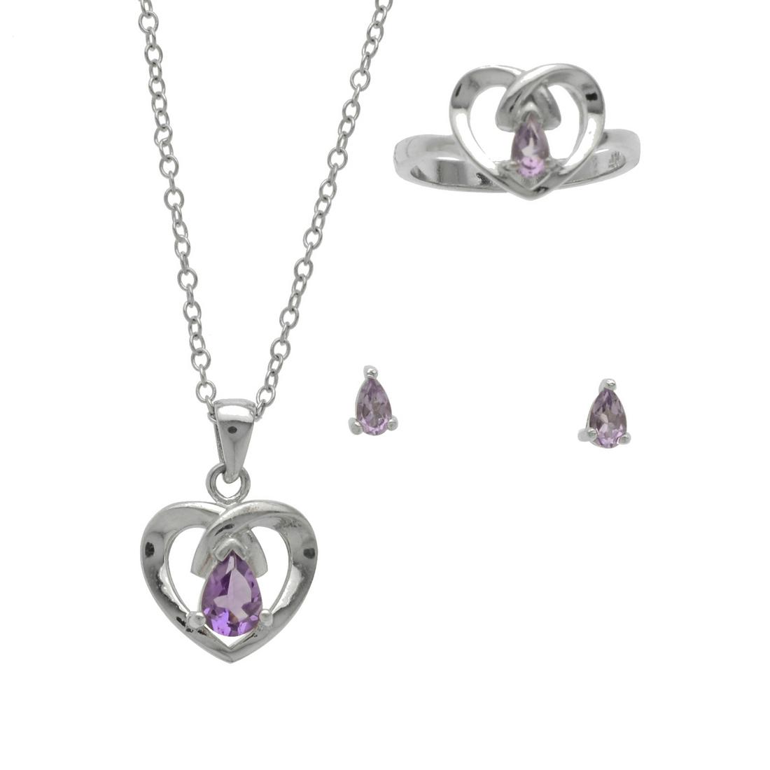 Set of Purple Heart Pendant & Stud Earrings (1 of 1)