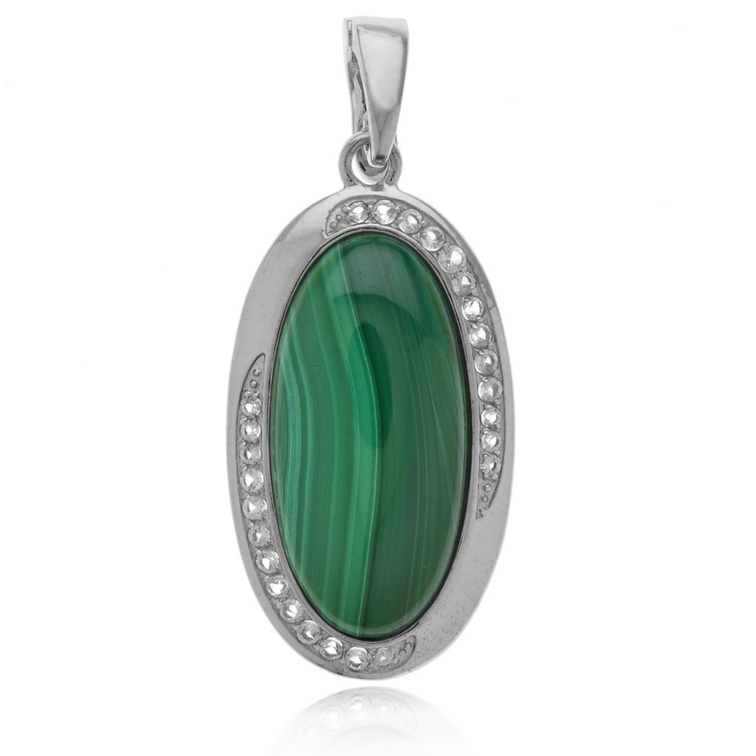 Sterling Silver Malachite &White Topaz Pendant: Sterling Silver Malachite & White Topaz Pendant• Metal: Sterling Silver • Stone: Malachite & White Topaz • Dimensions: 48.6X20.9 mm • Total Weight: 10.7 grams • Finish: R