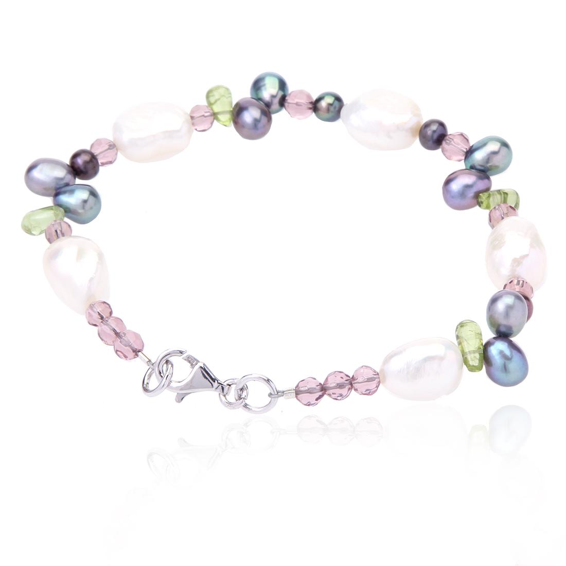 Sterling Silver Multi Stone Pearl Bracelet 8" (1 of 2)