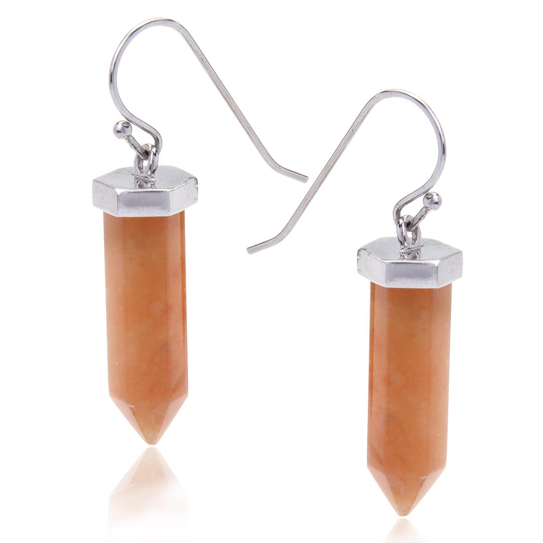 Sterling Silver Red Aventurine Hex Point  Earrings (1 of 1)