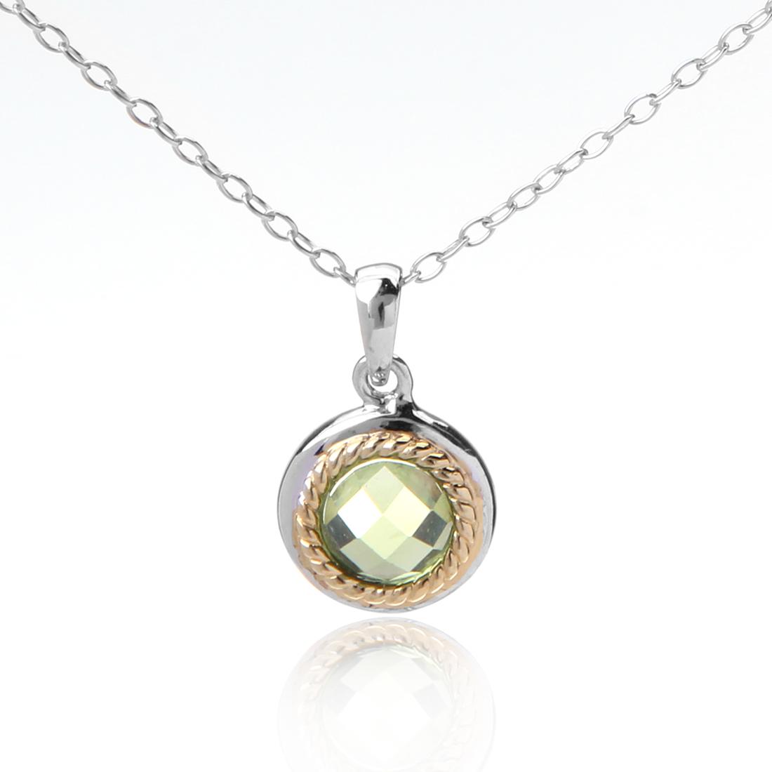 18K and Silver Peridot Solitare Pendant with Chain: 18K and Silver Peridot Solitare Pendant with Chain• Metal: 18K & Sterling Silver • Stone: Peridot • Dimensions: 17.2 X 10.1 mm• Total Weight: 1.28 grams