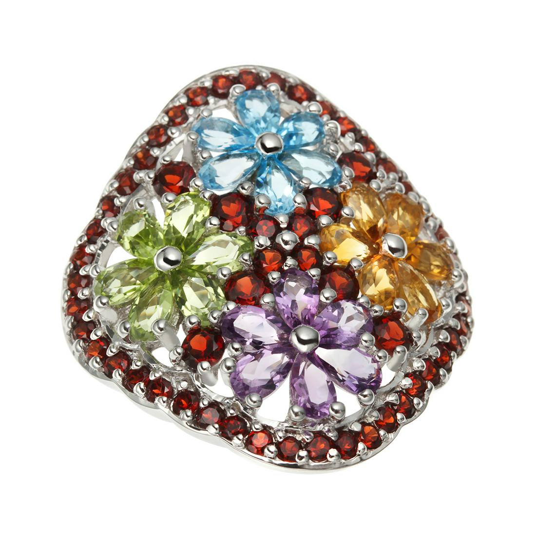 Silver 6.80ctw Multi Gemstone Flower Ring-SZ 9 (1 of 3)