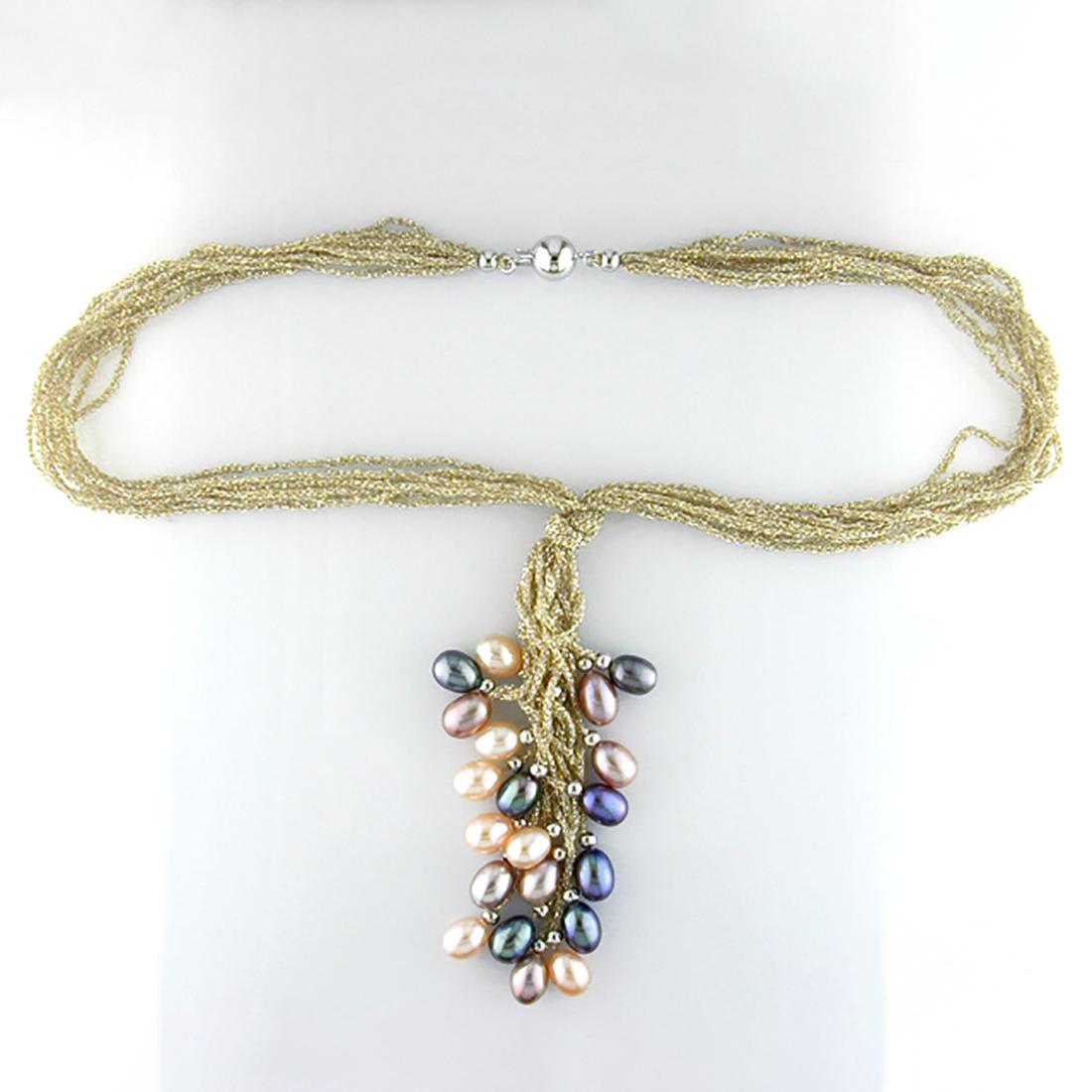 16 inch Multi Strand Gold Corded Pearl Y Necklace (1 of 1)