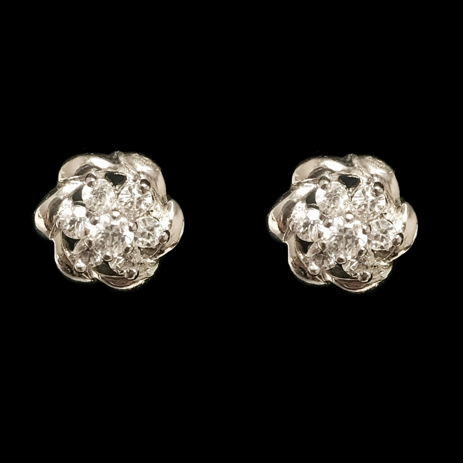 Silver Tone Flower Stud Earrings (1 of 1)