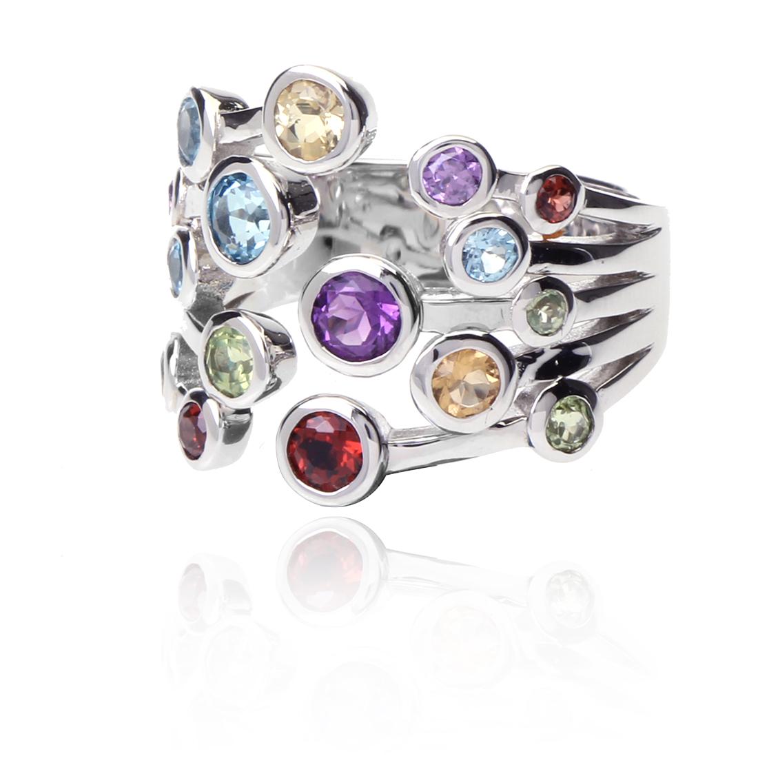 Sterling Silver Multi Gemstone Bezel Set Ring SZ 7 (1 of 1)