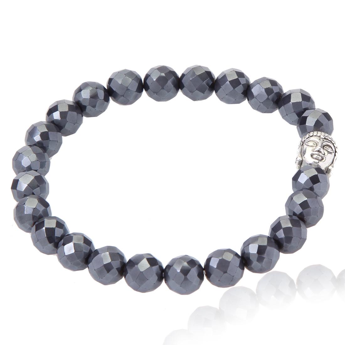 Faceted Hematite Buddha Head Stretch Bracelet (1 of 2)