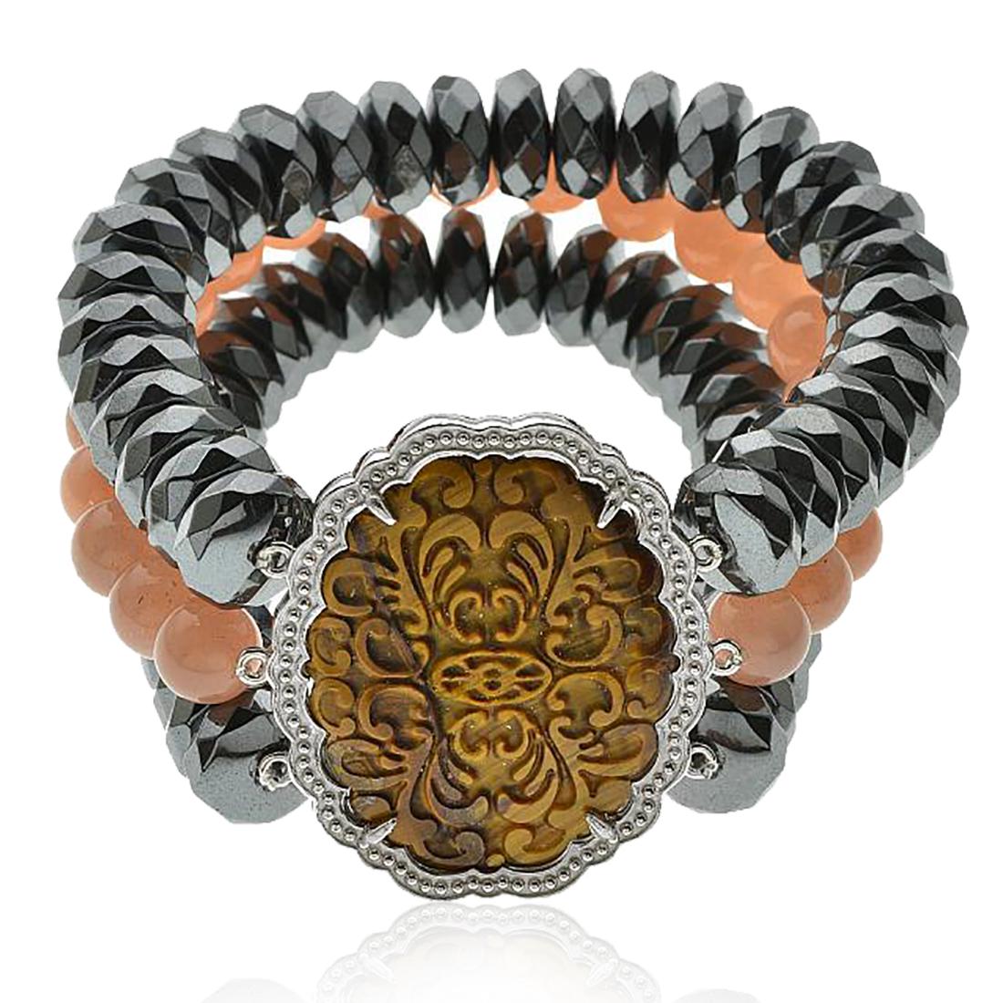 Sterling Carved Tiger Eye Triple Strand Bracelet (1 of 2)
