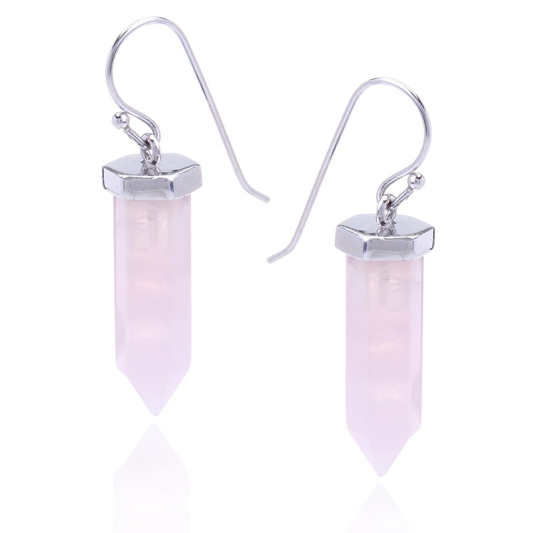 Sterling Silver Rose Quartz Hex Point Earrings (1 of 1)
