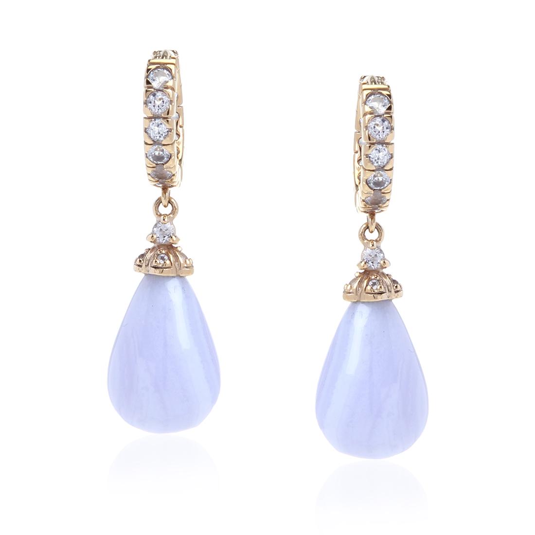 14K Vermeil Lace Agate &White Topaz Drop Earrings (1 of 3)
