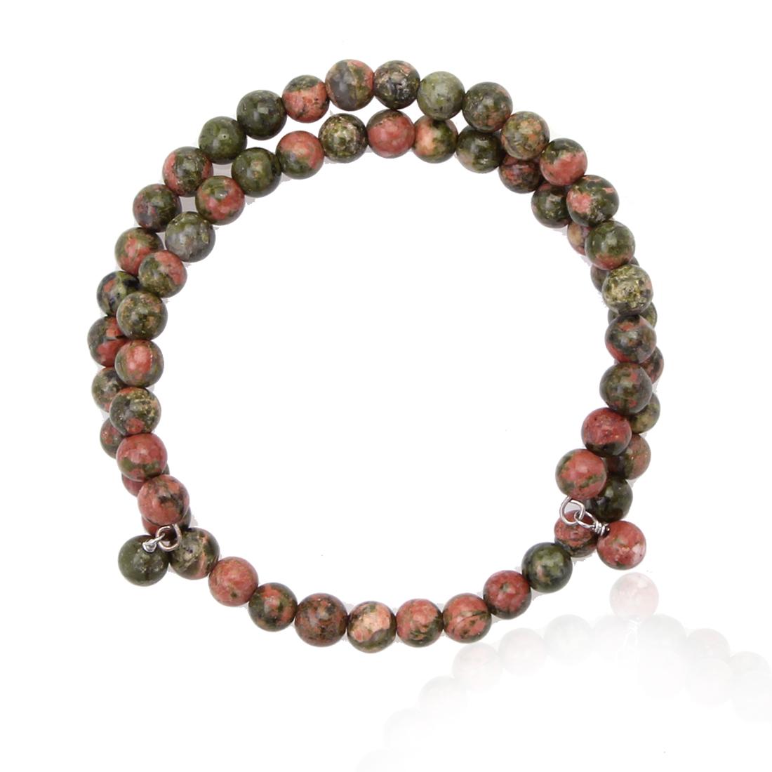 5mm Unakite Beaded Coiled Bangle Bracelet (1 of 2)