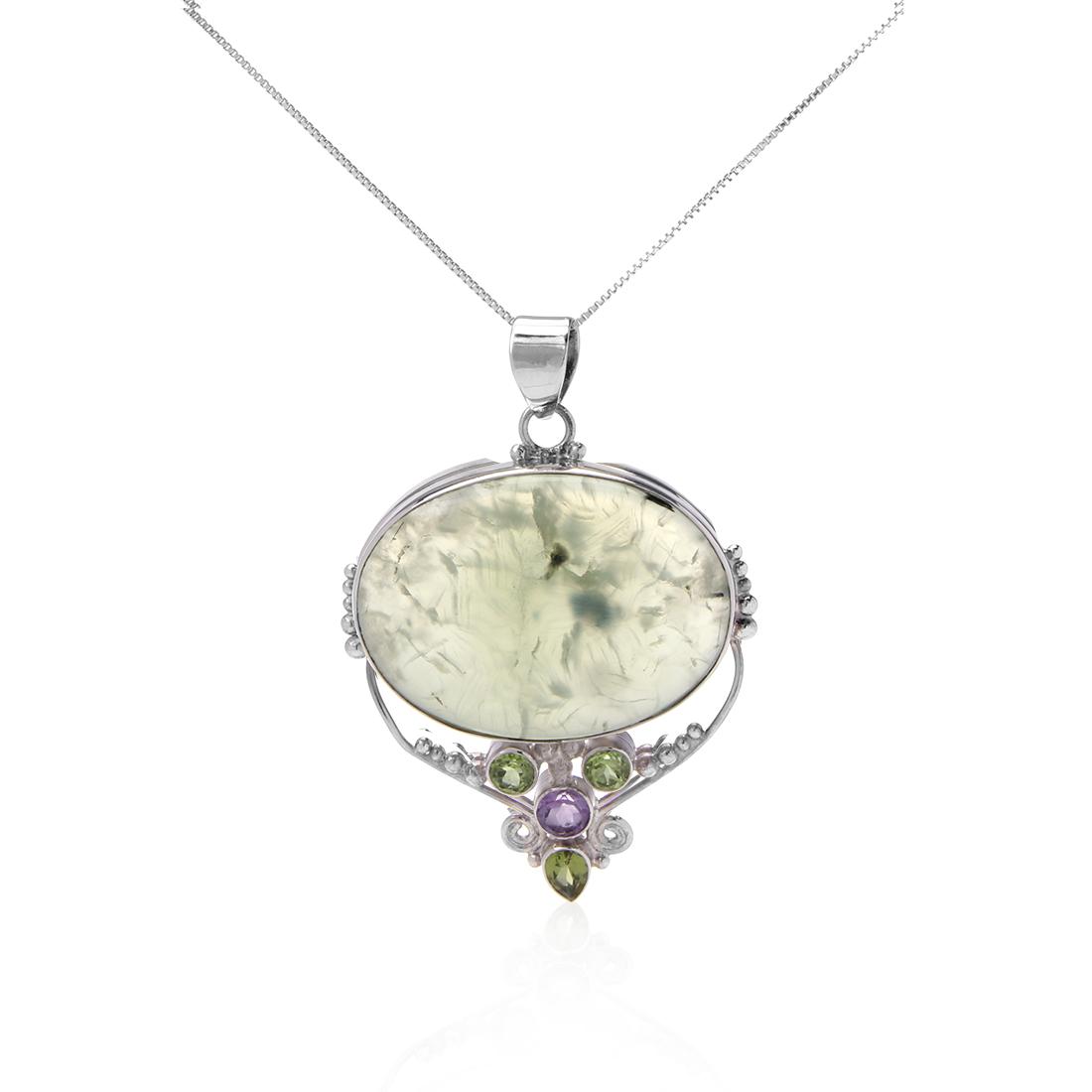 Sterling  Prehnite & Gemstone Pendant with Chain (1 of 3)