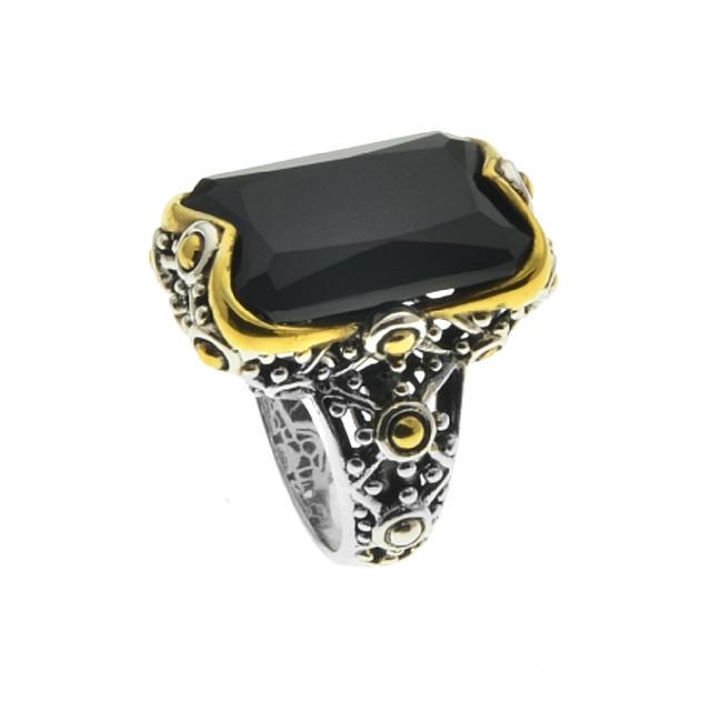 Silver Step Cut Black Onyx Beaded Ring-SZ 7 (1 of 2)