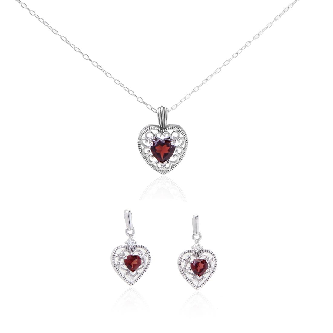 Sterling Silver Garnet Heart Pendant &Earrings Set (1 of 3)