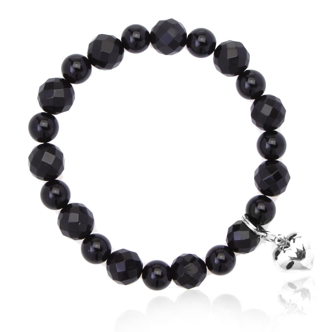 Black Agate Heart Charm Stretch Bracelet (1 of 2)