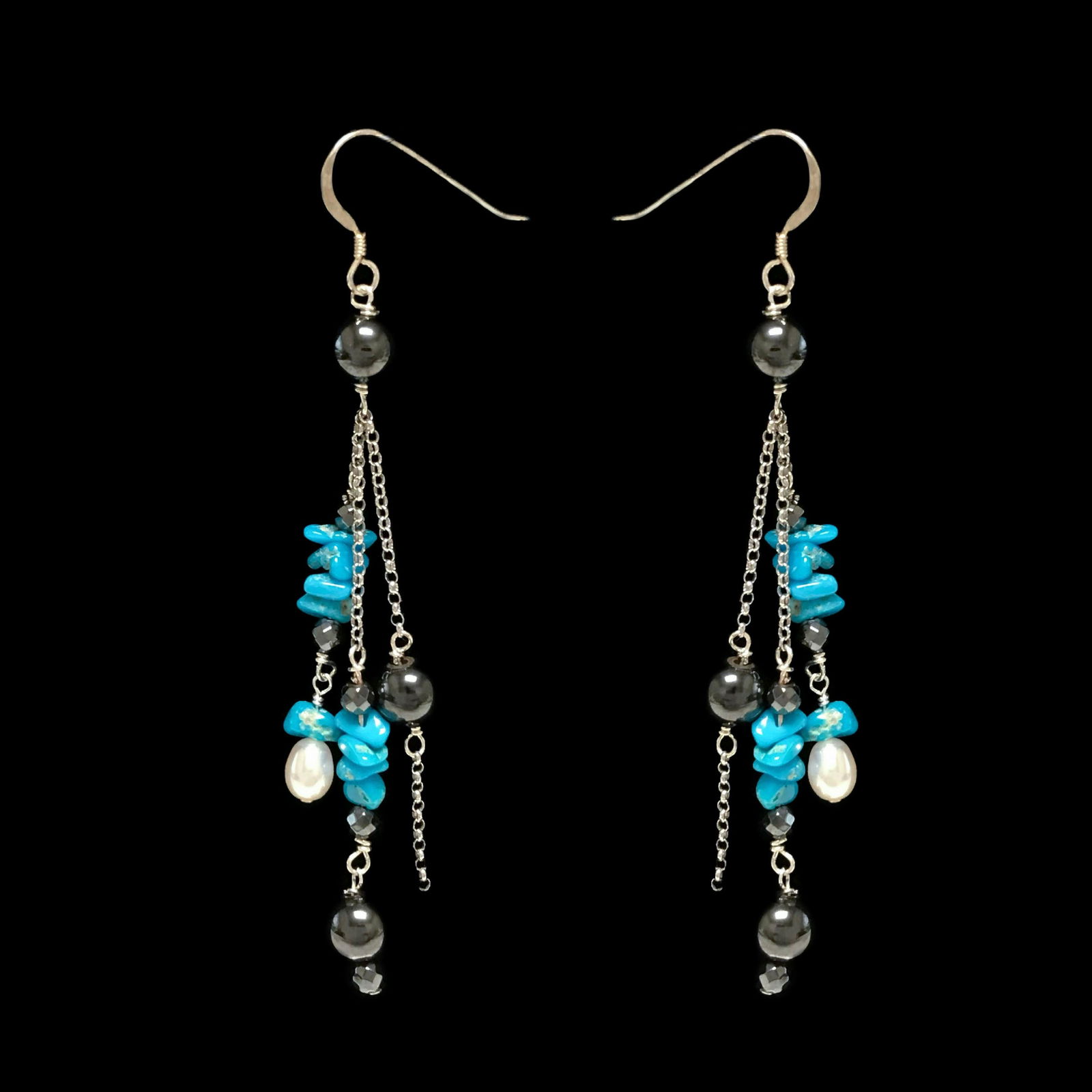 Sterling Silver Tassel Turquoise Dangle Earrings (1 of 1)