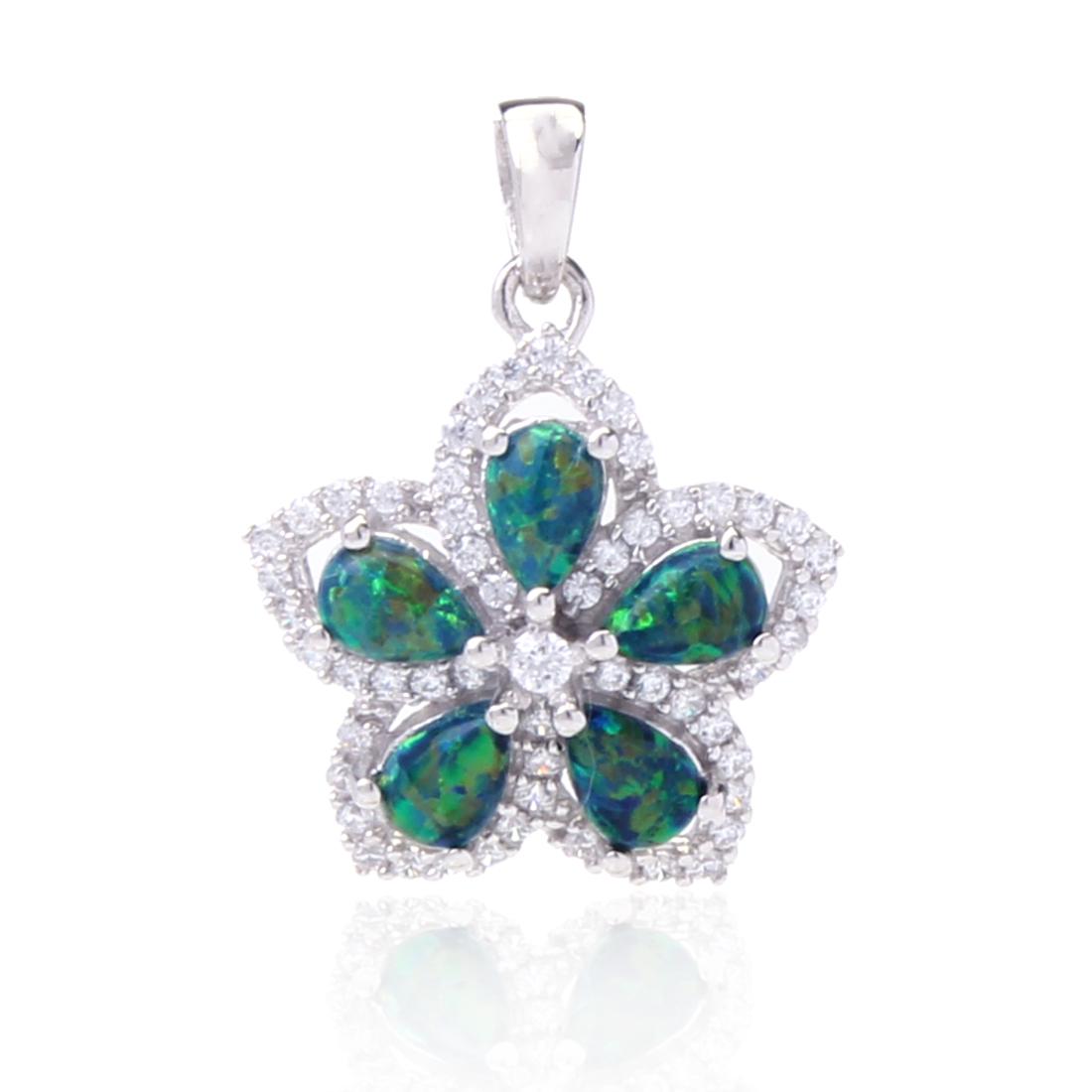 STERLING BLACK OPAL and ZIRCON FLOWER PENDANT (1 of 2)