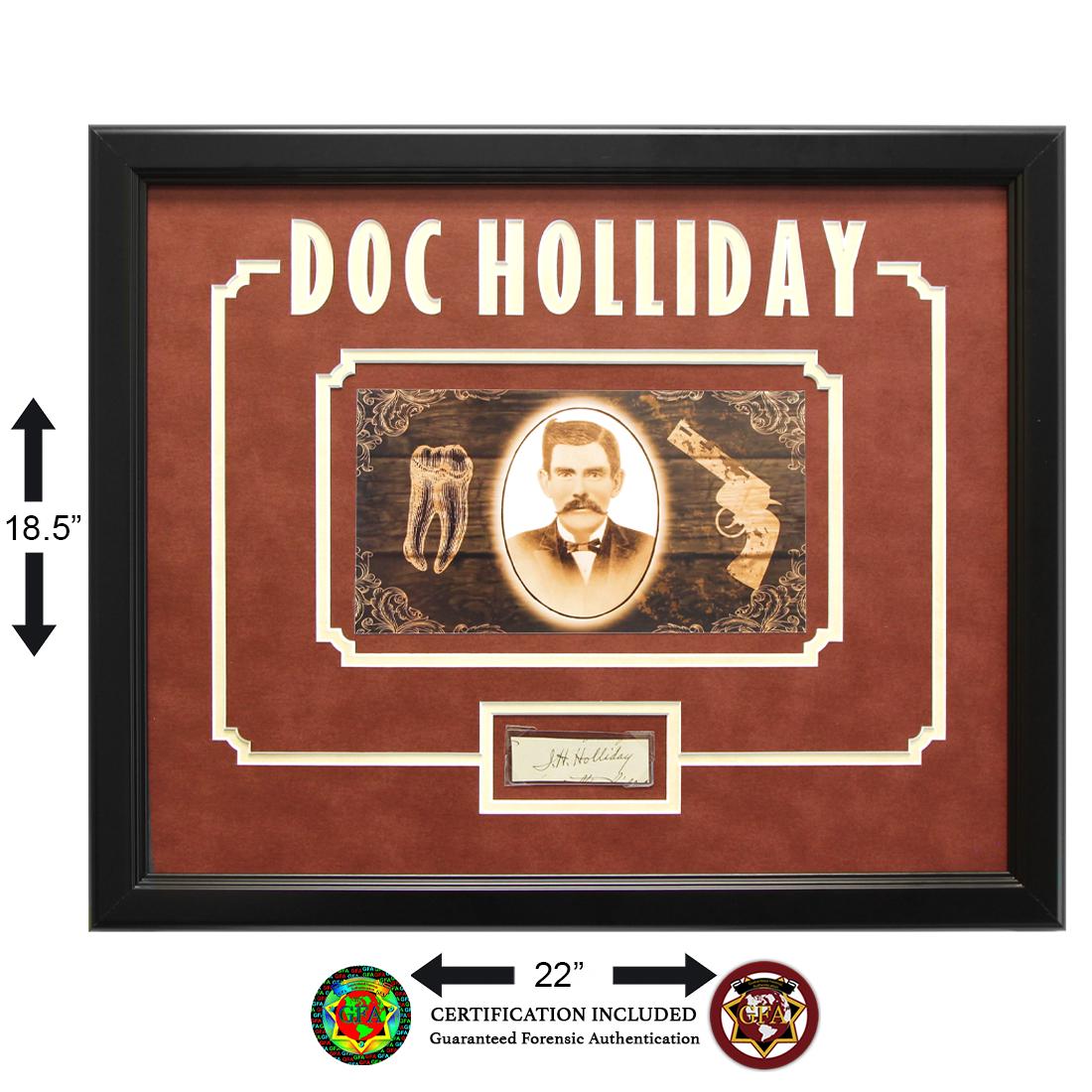 John Henry Signed 3x1 Clipped Signature: John Henry “Doc” Holliday (1851-1887). 1 x 3” clipped signature. Boldly signed across middle of cut. Character forms can be seen below signature at the bottom of cut. A dentist by tr