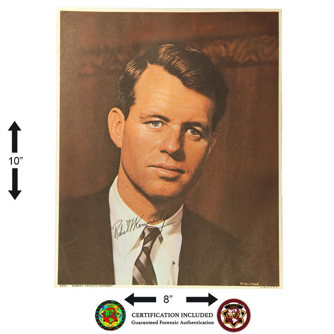 ROBERT KENNEDY SIGNED 1960’S FABIAN BACHRACH: Robert Kennedy (November 20, 1925-June 6, 1968) signed 8 x 10 Fabian Bacharach Print. Boldy signed in Black ink across the collar of his shirt on print. After managing his brother John's presidential