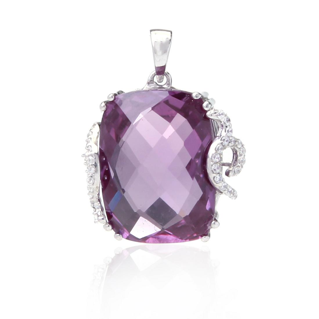 STERLING ALEXANDRITE and ZIRCON PENDANT: STERLING ALEXANDRITE and ZIRCON PENDANT • METAL: STERLING SILVER • STONE: SYN ALEXANDRITE &WHITE ZIRCON • DIMENSIONS: 27.8X21.44MM • TOTAL WEIGHT: 7.47 GRS • FINISH: RHOD