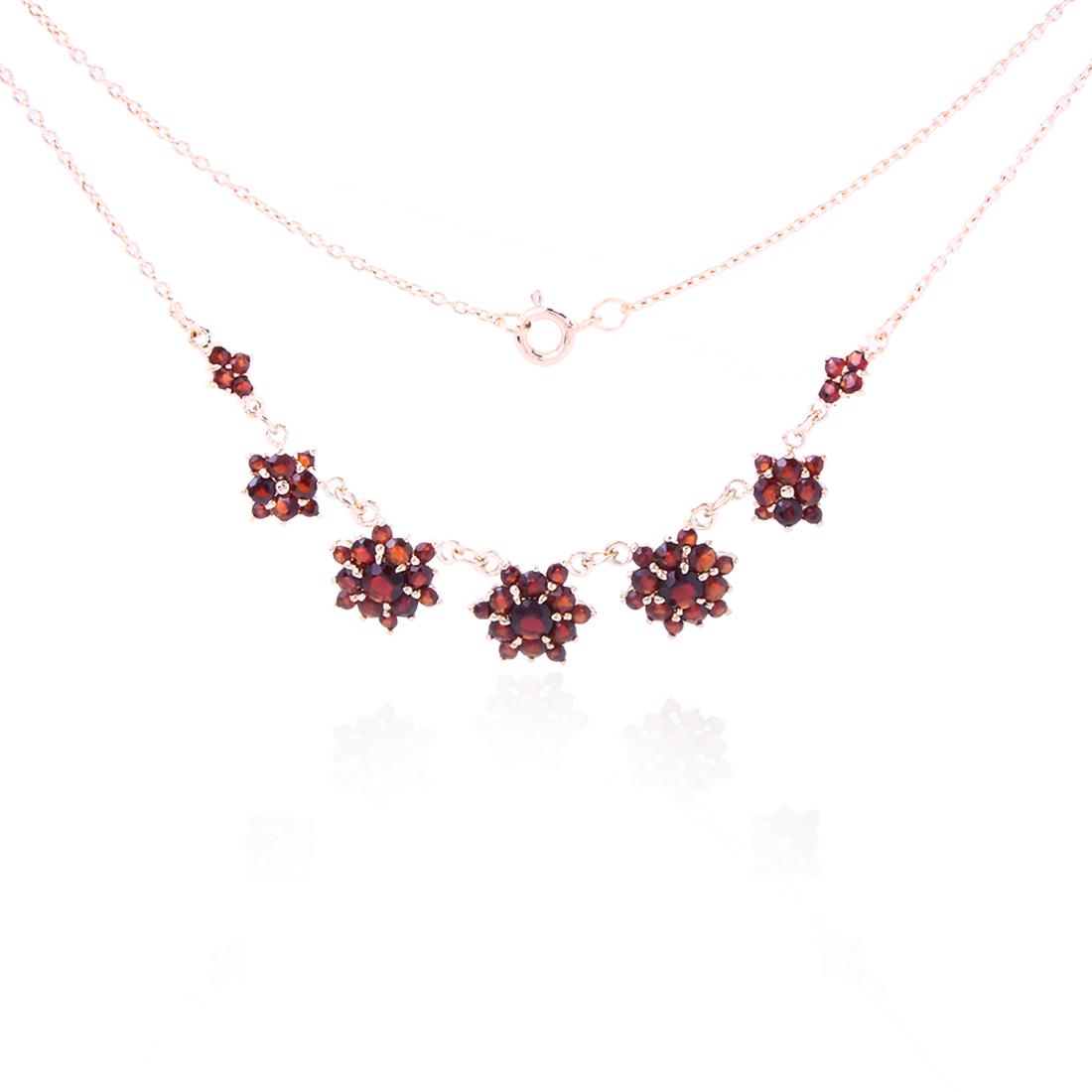 Goldplate Sterling Silver Garnet Necklace: Goldplate Sterling Silver Garnet Necklace 17.5" • Metal: Sterling Silver • Stone: Garnet • Width: 12.4 mm • Total Weight: 8.7 grams • Closure: Spring Ring • Finish: