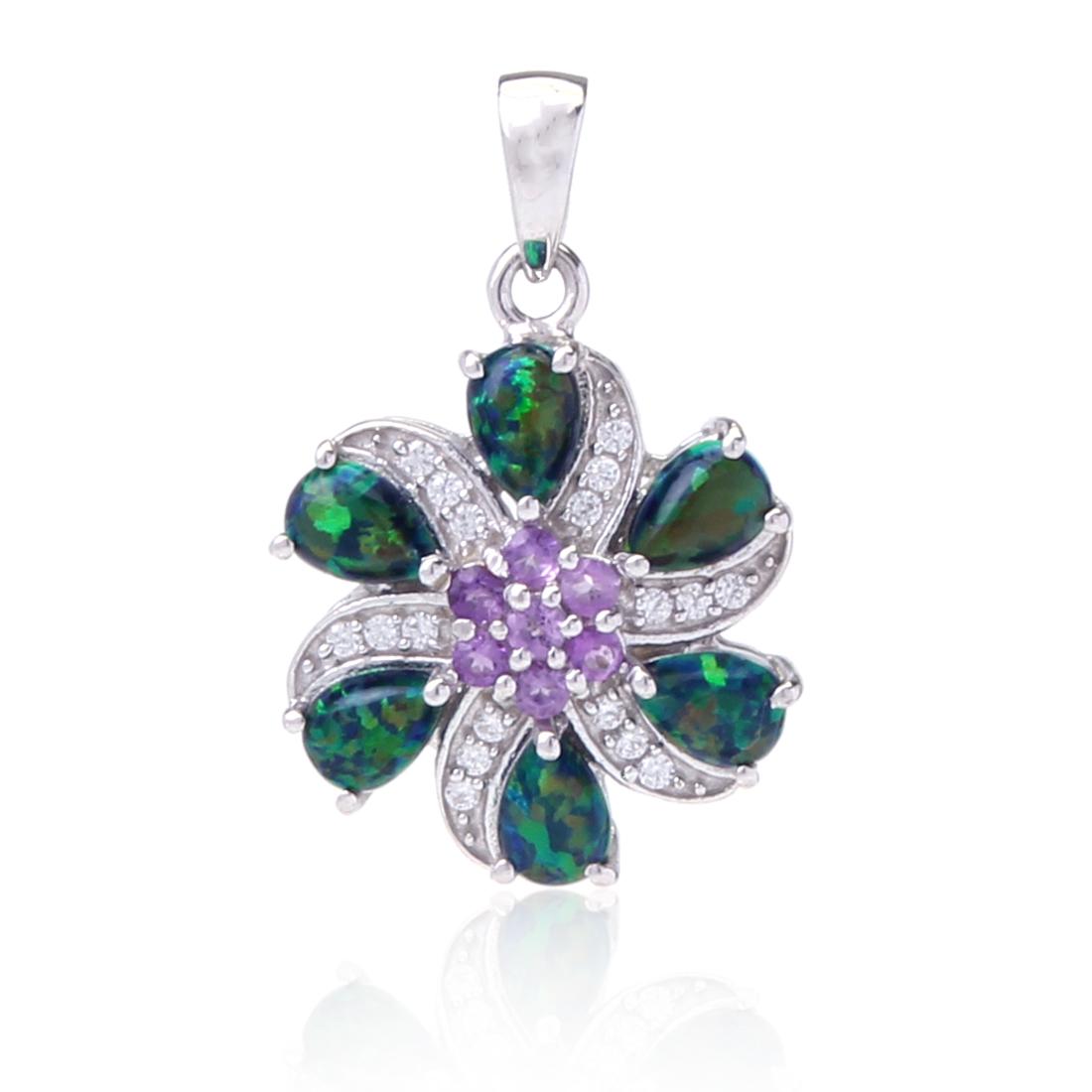 STERLING BLACK OPAL& AMETHYST FLOWER PENDANT (1 of 2)