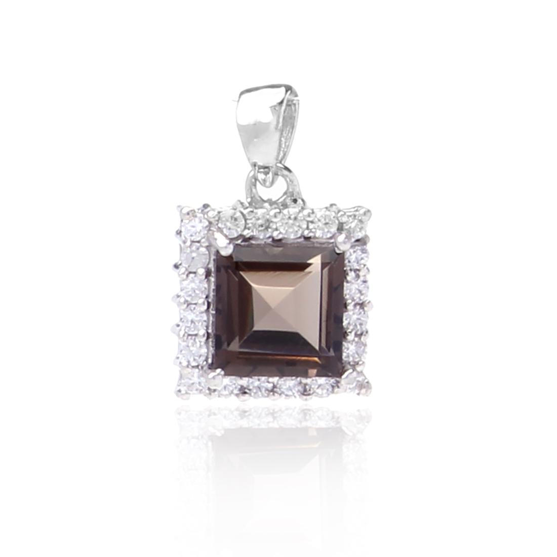 STERLING SILVER SMOKY QUARTZ and ZIRCON PENDANT: STERLING SILVER SMOKY QUARTZ and ZIRCON PENDANT • METAL: STERLING SILVER • STONE: SMOKY QUARTZ & WHITE ZIRCON • DIMENSIONS: 16.9X10.7MM • TOTAL WEIGHT: 1.96 GRS • FINISH:
