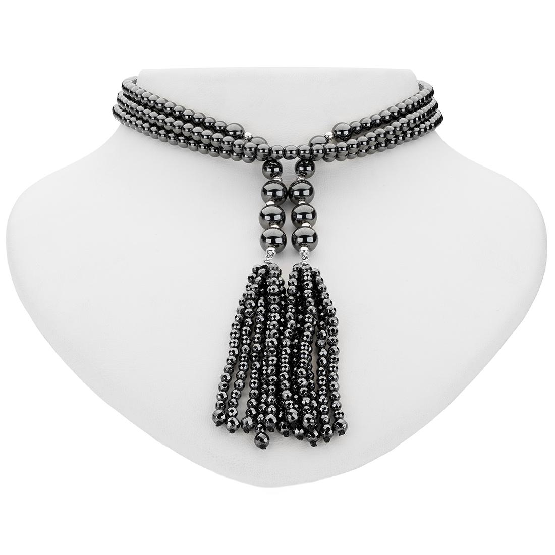 45 " Sterling Silver Hematite Tassel Necklace: Sterling Silver Hematite Bead Necklace 45" • Metal: Sterling Silver • Stone: Hematite • Width: 12.89 mm • Total Weight: 71.9 grams