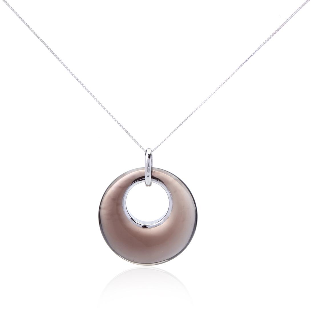 Smoky Quartz Circle Pendant with Silver Chain 18" (1 of 2)