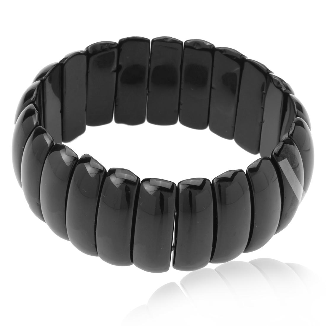Wide Black Agate Stretch Bracelet (1 of 2)