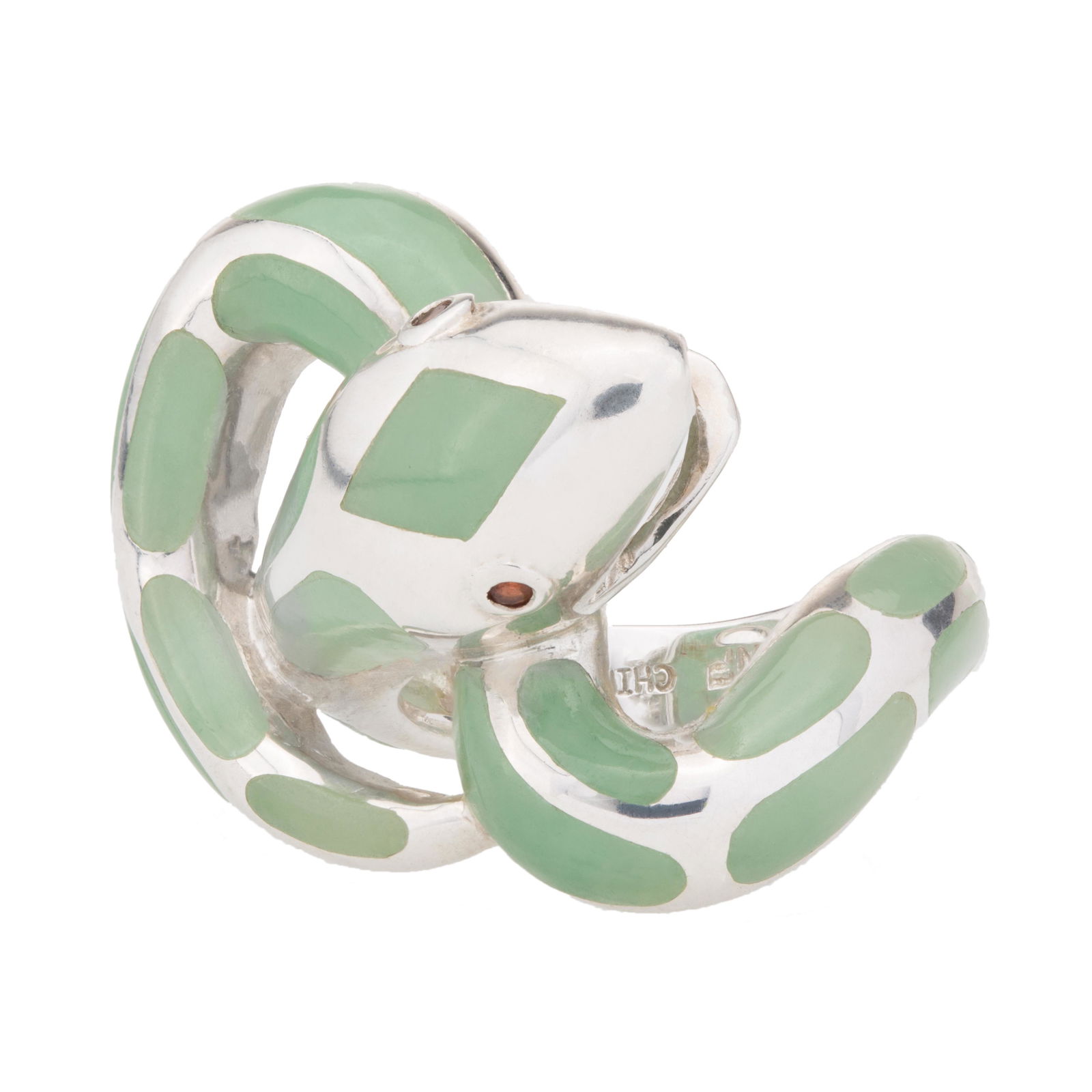 Sterling Silver Jade & Garnet Snake Ring-SZ 5 (1 of 3)