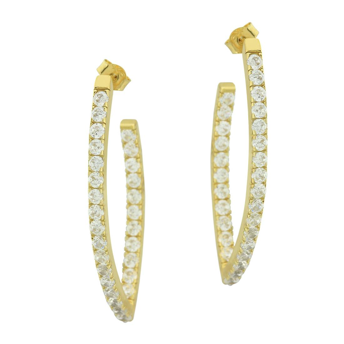 18K Gold Over Silver Marquise Hoop Earrings: Metal: 18K gold over sterling silverStone Information:Sparkling cubic zirconiaSetting Type: prongBacking: butterfly claspCountry of Origin: Thailand