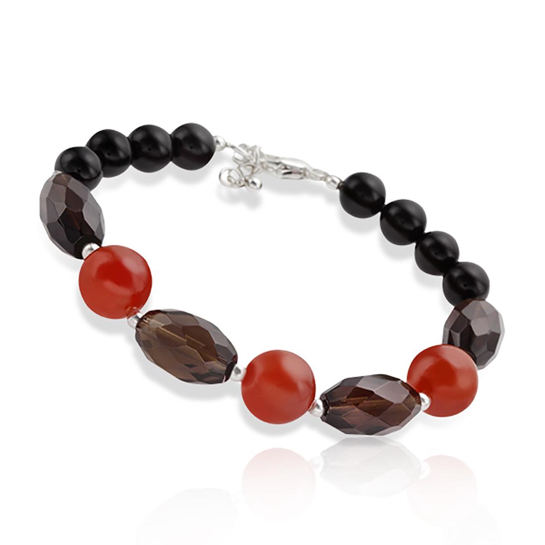 Sterling Silver Smoky Quartz & Carnelian Bracelet (1 of 2)