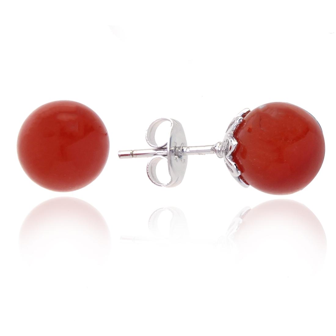 Sterling Silver 8 mm Red Agate Stud Earrings (1 of 2)