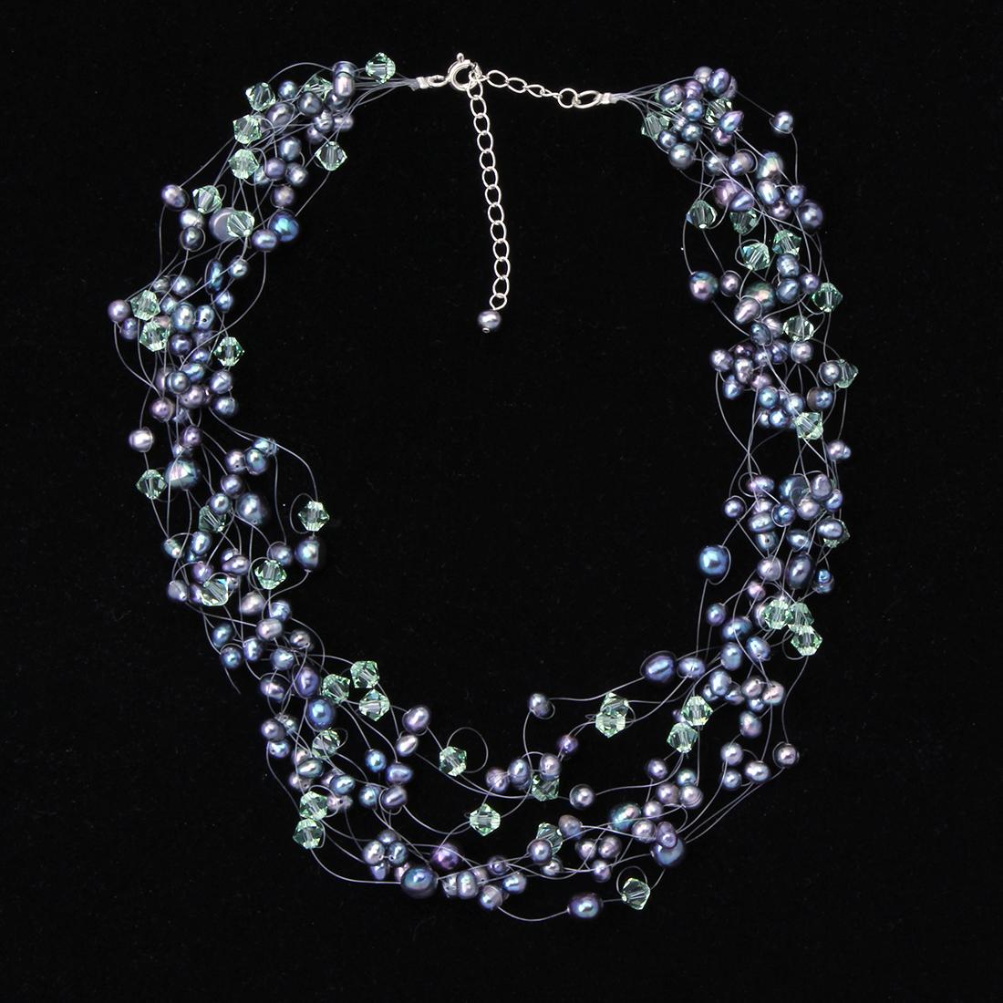 Multi Strand Illusion Pearl and Crystal Necklace (1 of 3)