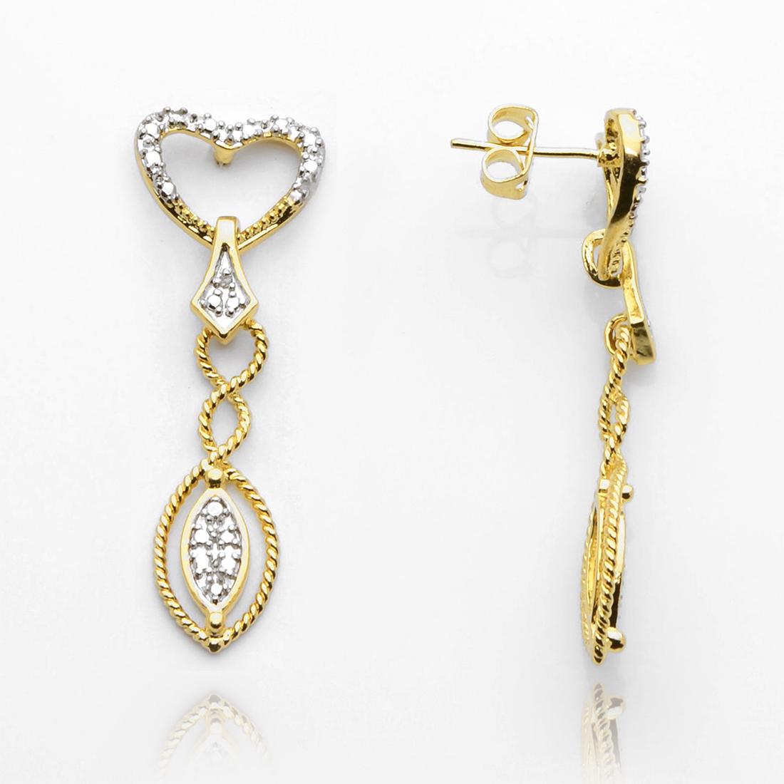 Goldtone Diamond Accent Dangles Heart Earrings (1 of 1)