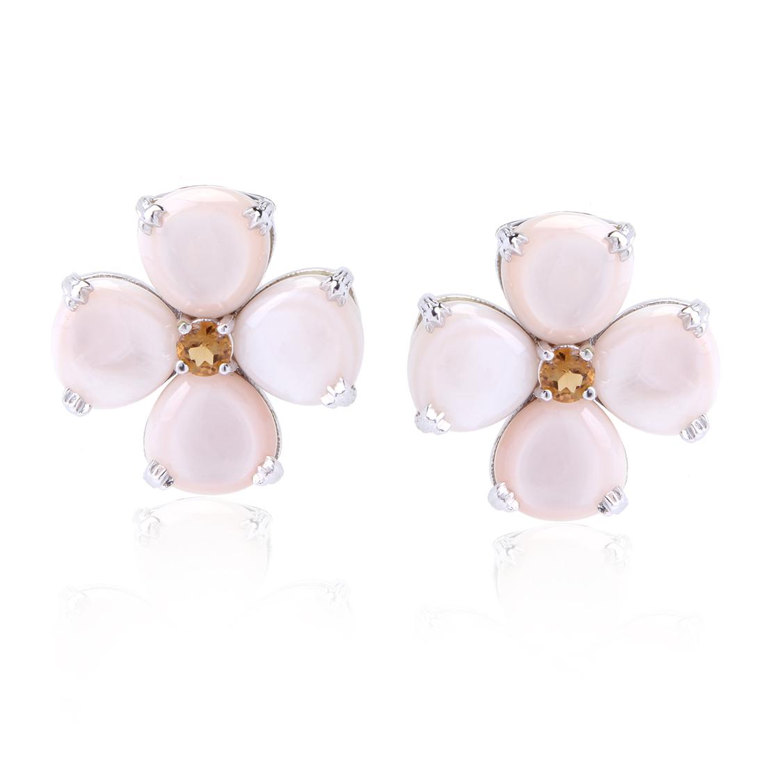 Sterling Silver Pink MOP &Citrine Flower Earrings (1 of 2)