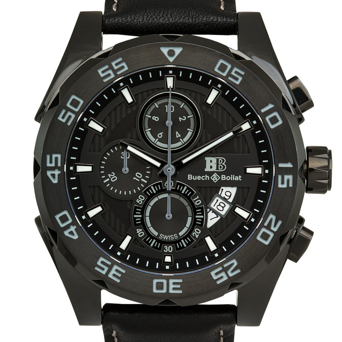 Buech & Boilat Torrent Mens Chronograph Watch: Named after 2004 Olympic cycling Bronze medal winner, Carlos Torrent, this design is a symbol of speed and precision. A bold and powerful design built into a 44mm solid 316L stainless steel case toppe