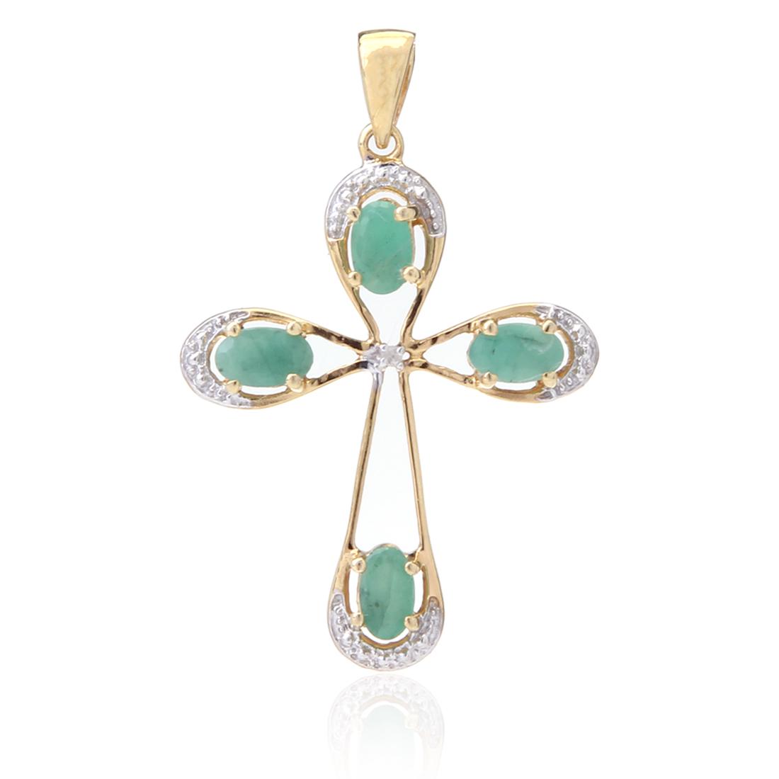 EMERALD & DIAMOND STERLING SILVER CROSS PENDANT (1 of 2)