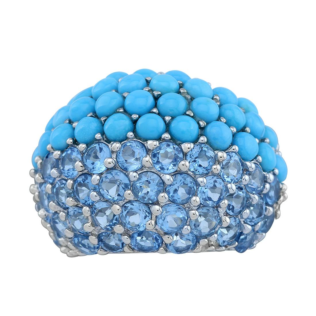 Sterling Silver Turquoise & Topaz Dome Ring-SZ 7 (1 of 3)