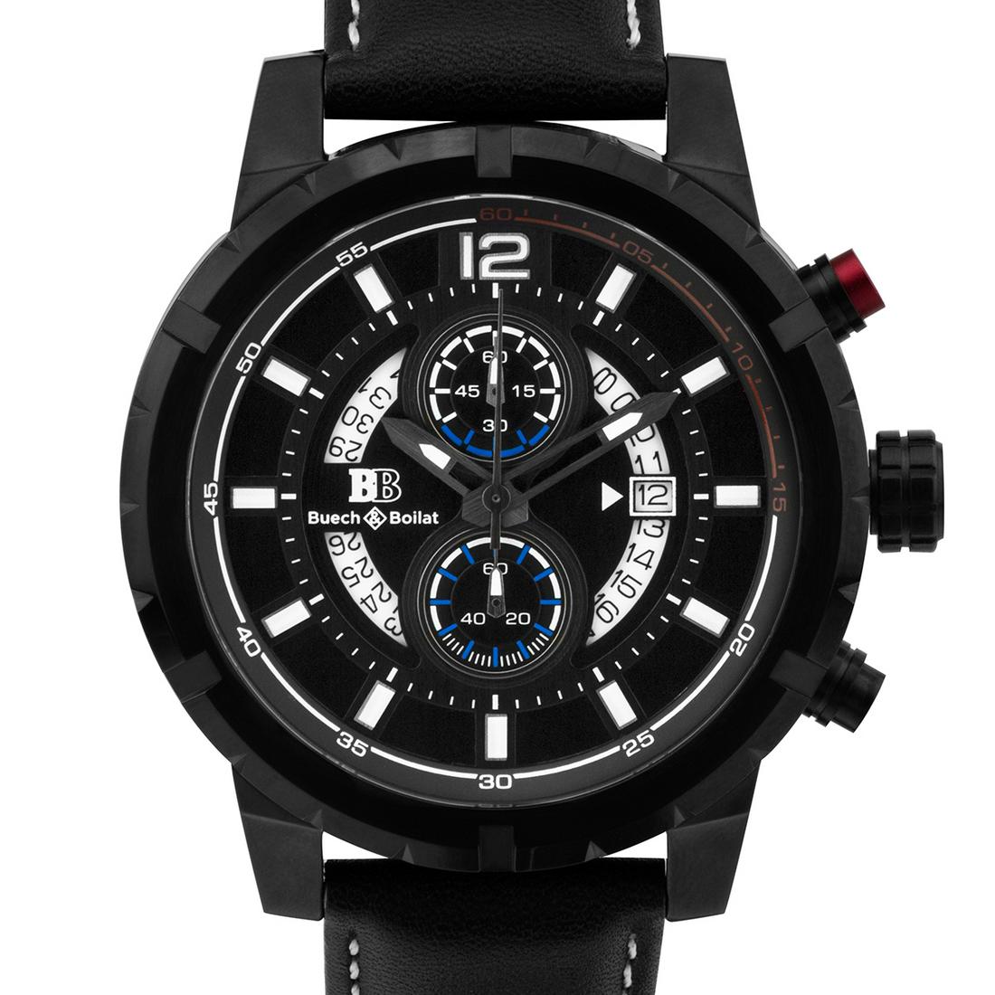 Buech & Boilat Beaumont Trophy Chronograph Mens Watch -: With its larger-than-life presence at 48mm and refined good looks, the Beaumont Trophy is the perfect juxtaposition. Even in its most sporty color choice, this watch exudes elegance with classic styli