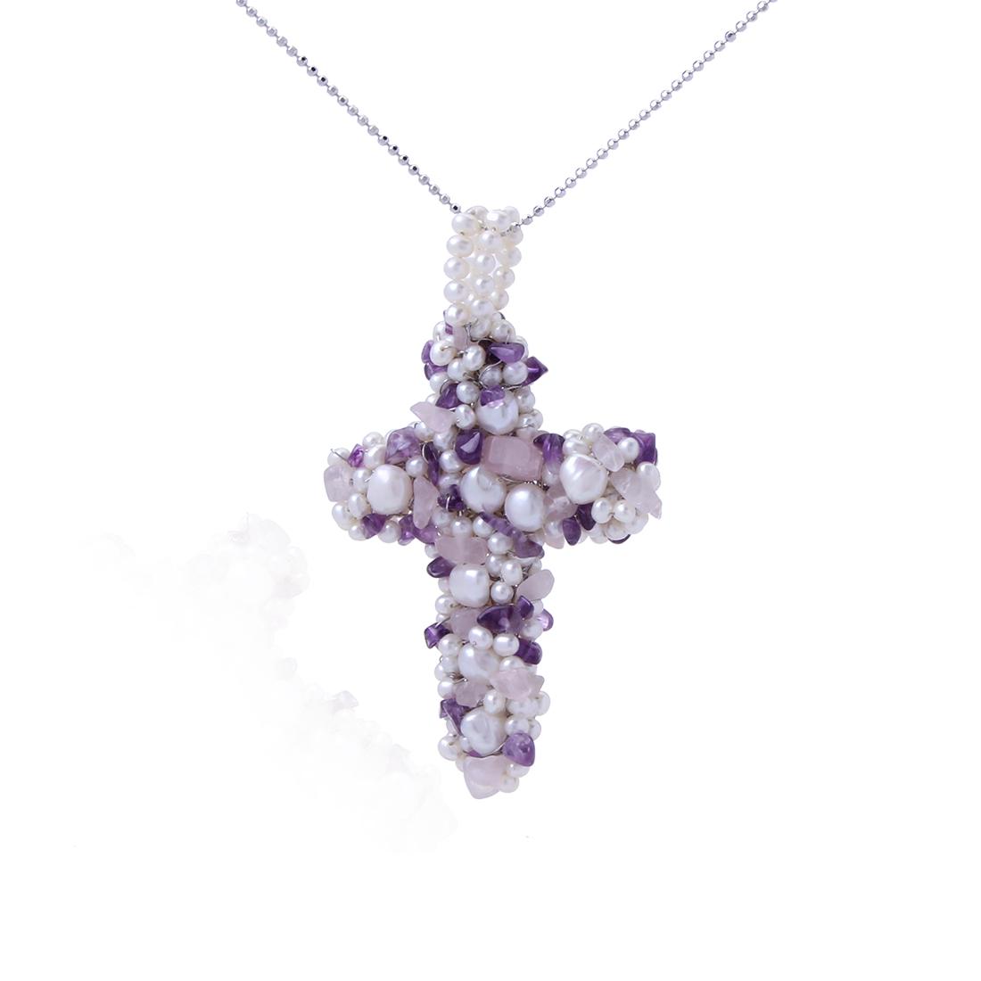 Genuine Stone Large Cross Pendant with Chain (1 of 3)