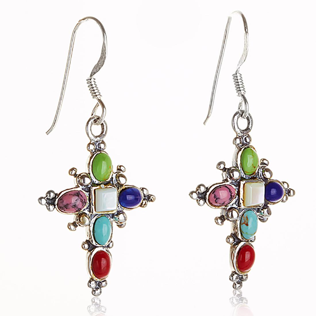 Sterling Silver Multi Gemstone Cross Earrings (1 of 1)