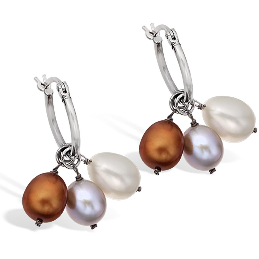 Sterling Silver Interchangable Pearl Hoop Earrings: Sterling Silver Interchangable Pearl Hoop Earrings • Metal: Sterling Silver • Stone: Multi Color Pearl • Dimension: 29.5X15.7mm • Total Weight: 6.1 grs • Backing: Hinged 